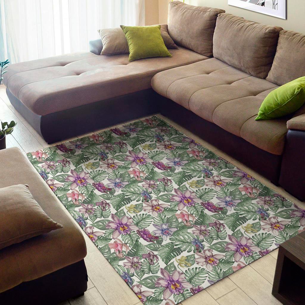 Tropical Cattleya Pattern Print Area Rug Floor Decor