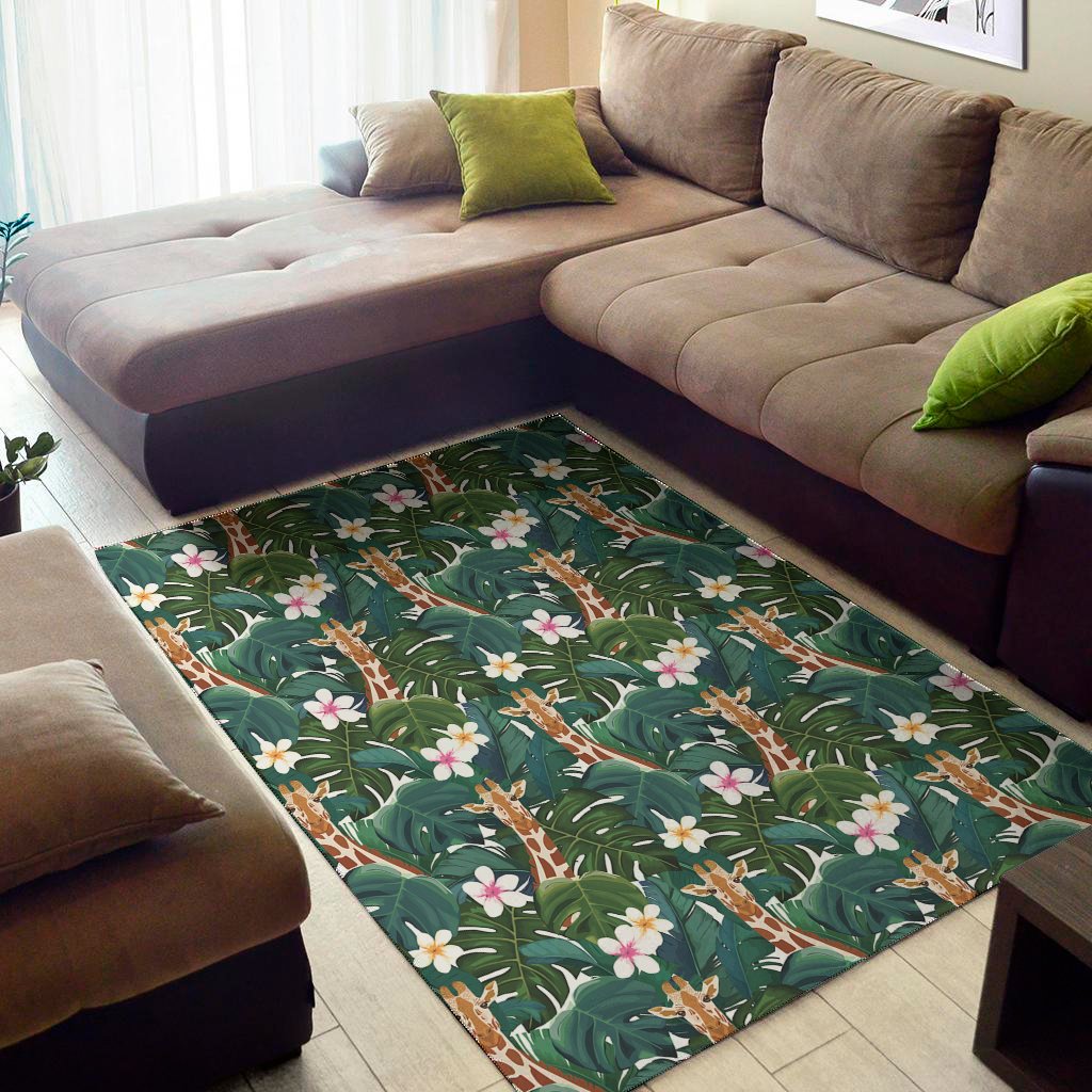 Tropical Giraffe Pattern Print Area Rug Floor Decor