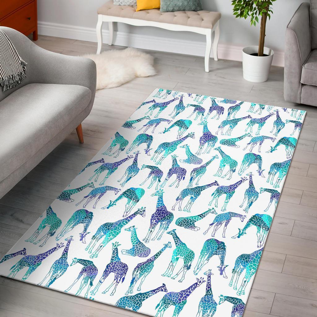 Turquoise Giraffe Pattern Print Area Rug Floor Decor
