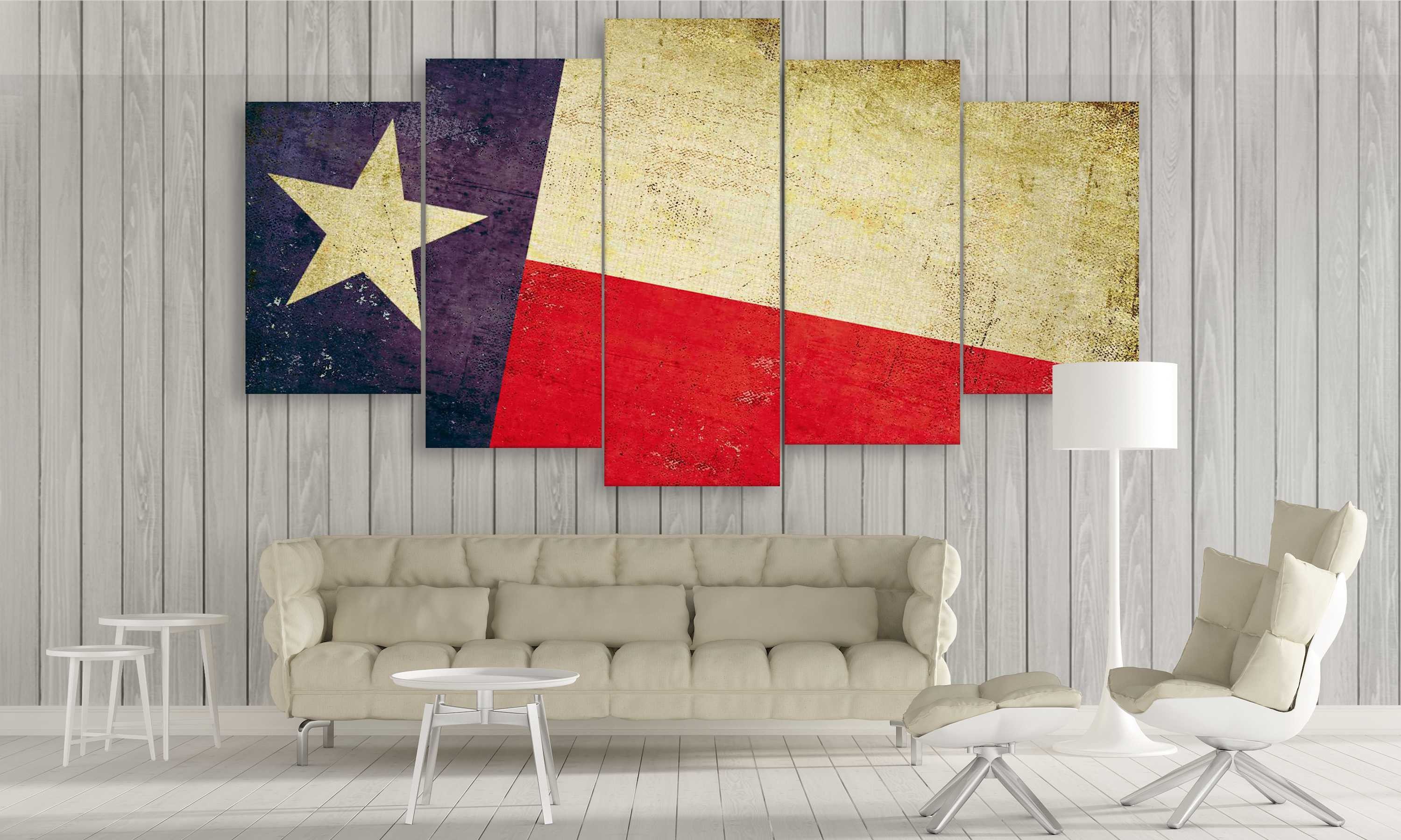 Usa Texas State Flag - Abstract 5 Panel Canvas Art Wall Decor