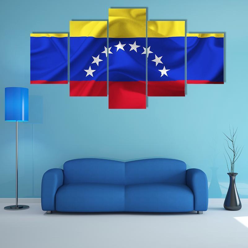 Venezuela Waving Flag - Abstract 5 Panel Canvas Art Wall Decor