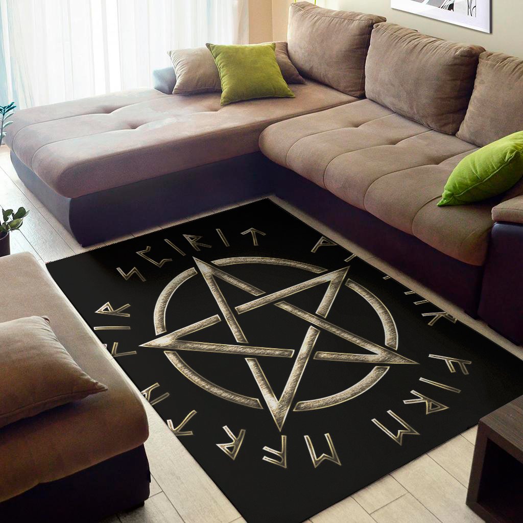 Viking Nordic Runes Pentagram Print Area Rug Floor Decor