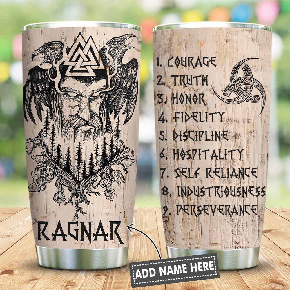 Viking Odin Raven Tattoo Style Personalized Stainless Steel Tumbler