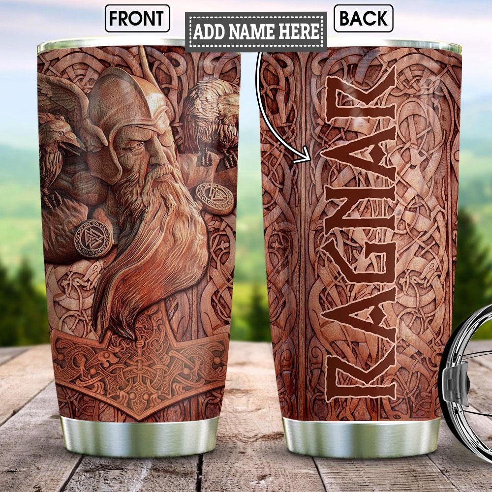 Viking Raven Odin Wood Style 1 Personalized Stainless Steel Tumbler