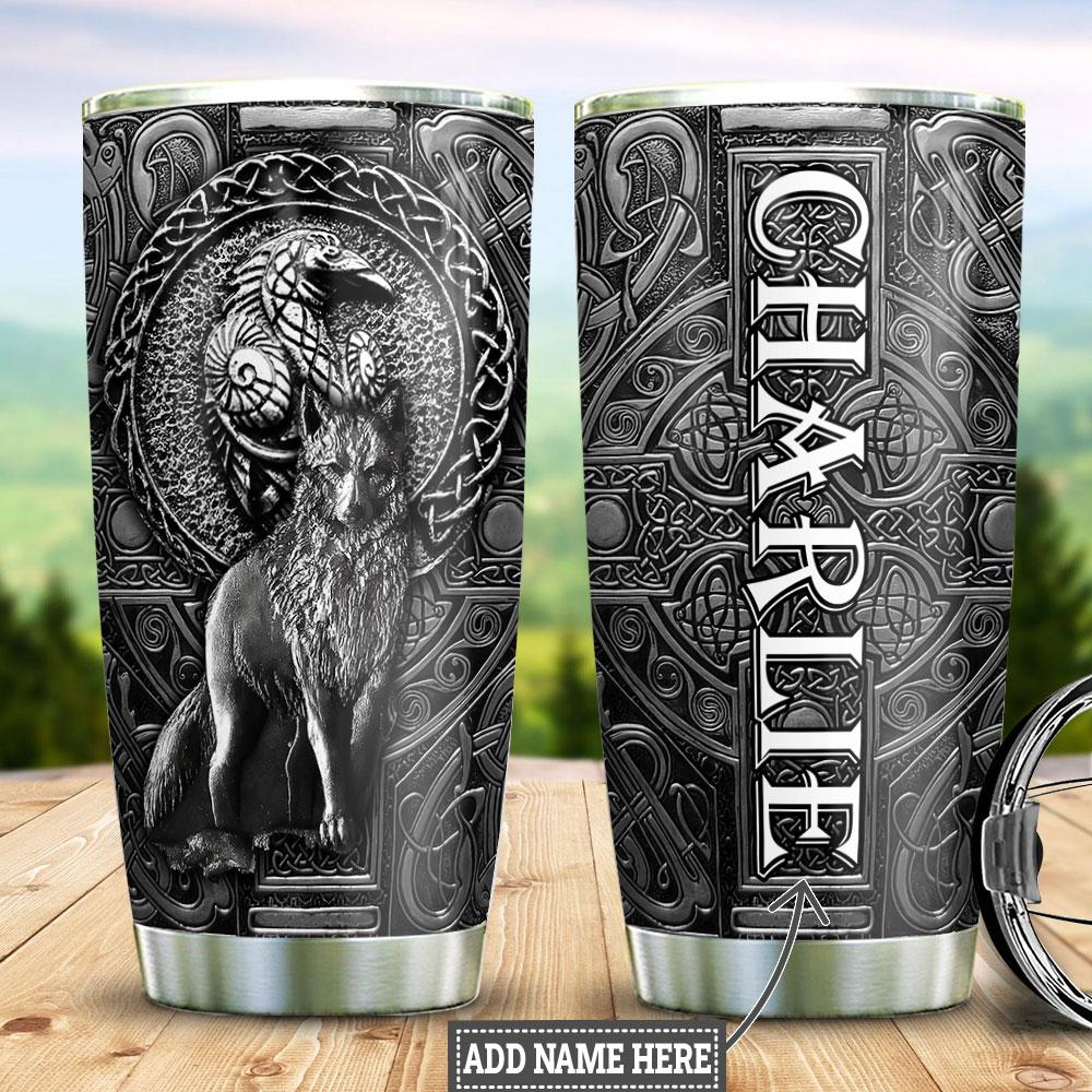 Viking Wolf Raven Metal Style Personalized Stainless Steel Tumbler
