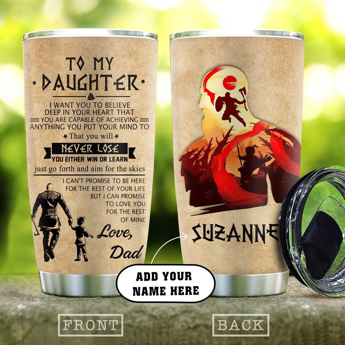 Vikings Father And Daughter Personalized Stainless Steel Tumbler