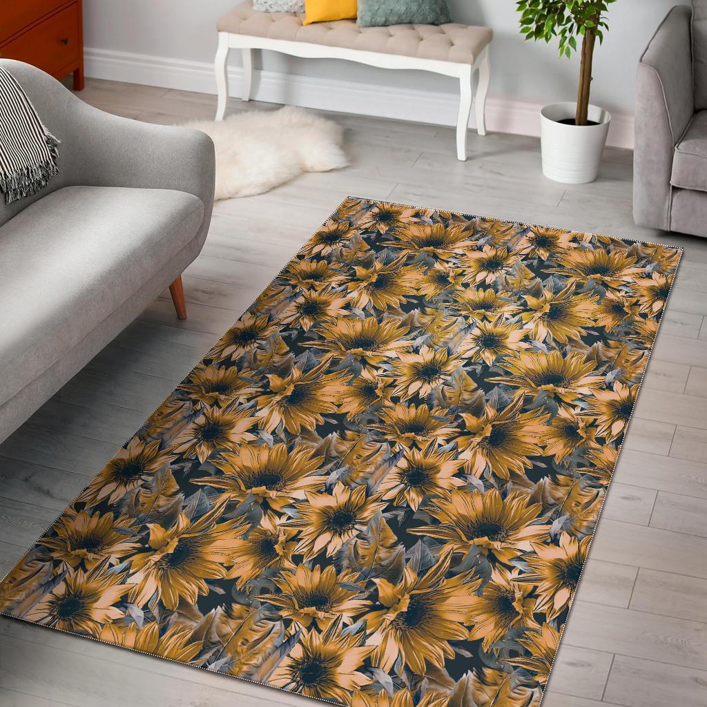 Vintage Sunflower Pattern Print Area Rug Floor Decor