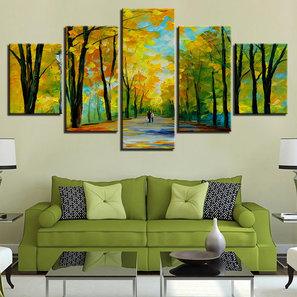 Walk In The Woods - Abstract 5 Panel Canvas Art Wall Decor