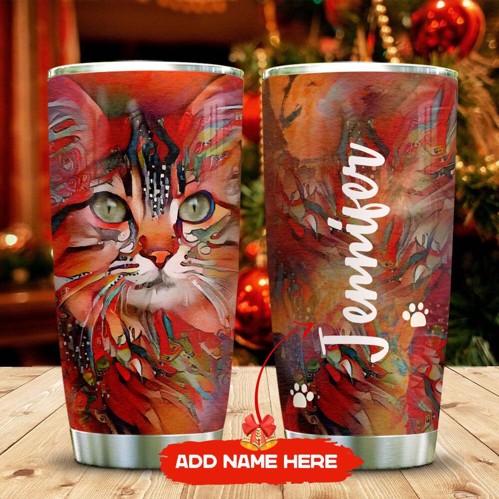 Water Color Art Cat Personalized Stainless Steel Tumbler