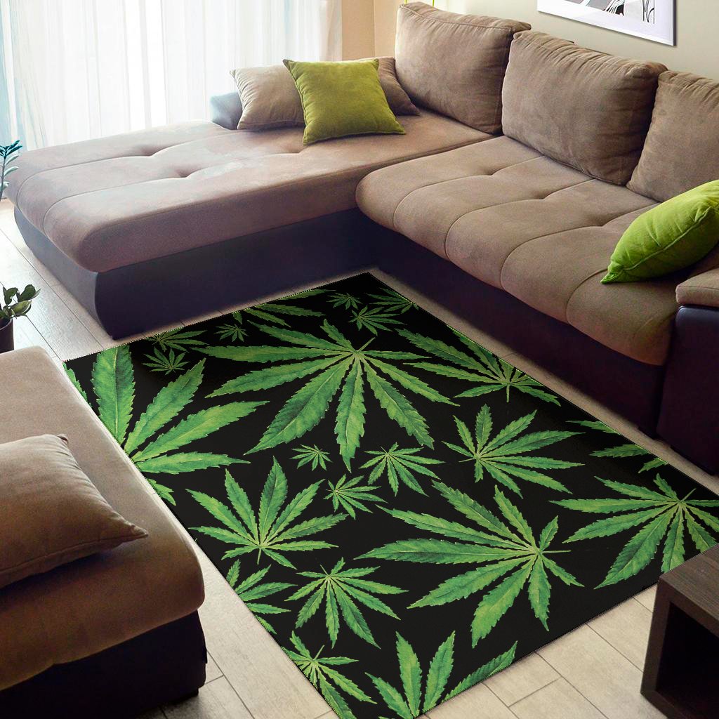 Watercolor Marijuana Leaf Pattern Print Area Rug Floor Decor