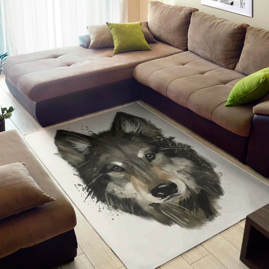 Watercolor Painting Wolf Print Area Rug Floor Decor