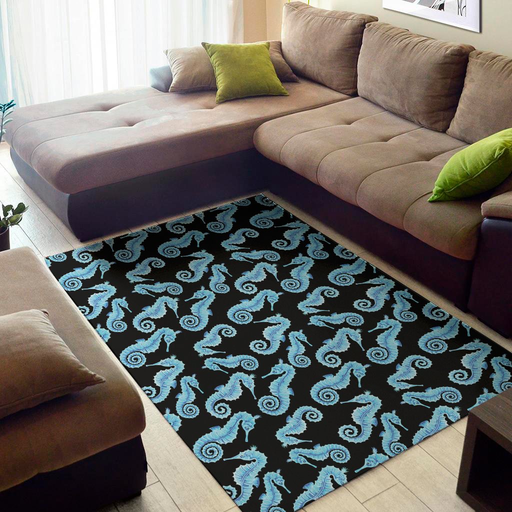 Watercolor Seahorse Pattern Print Area Rug Floor Decor