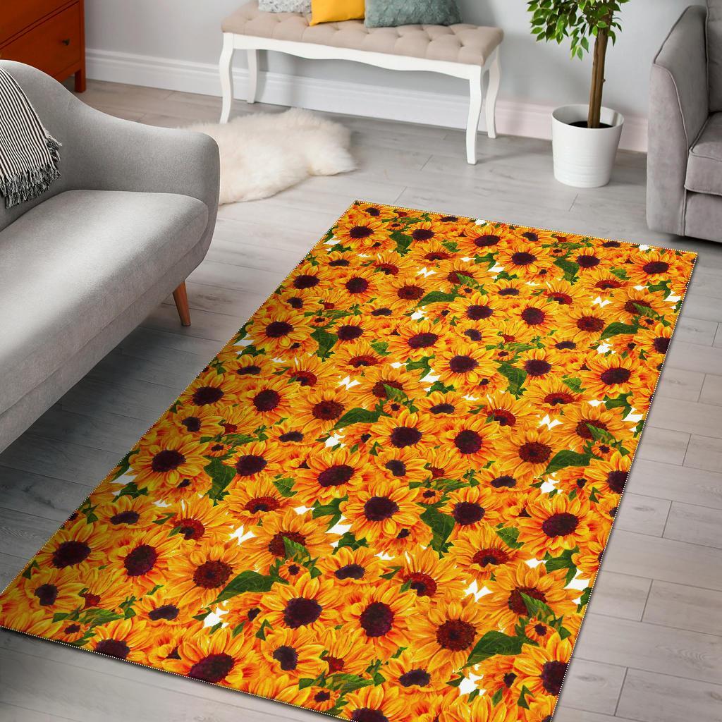 Watercolor Sunflower Pattern Print Area Rug Floor Decor