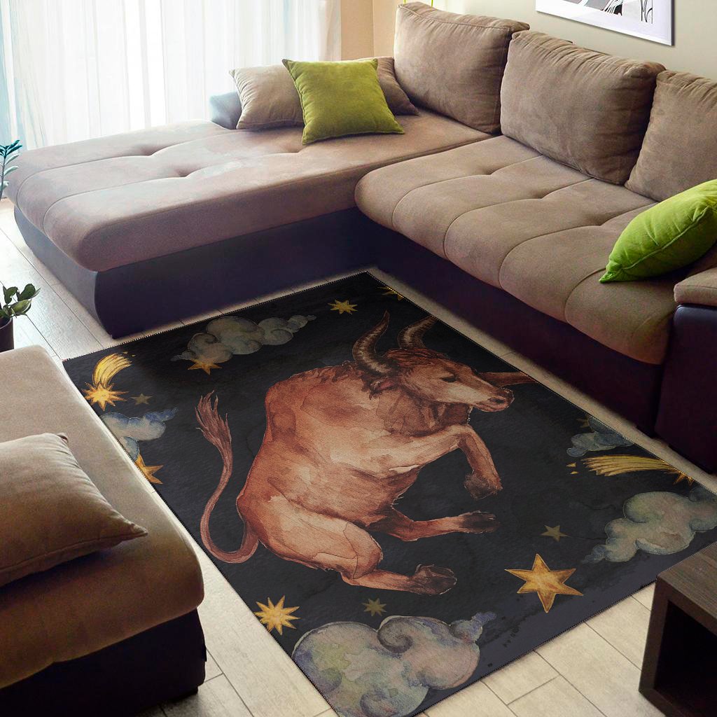 Watercolor Taurus Zodiac Sign Print Area Rug Floor Decor
