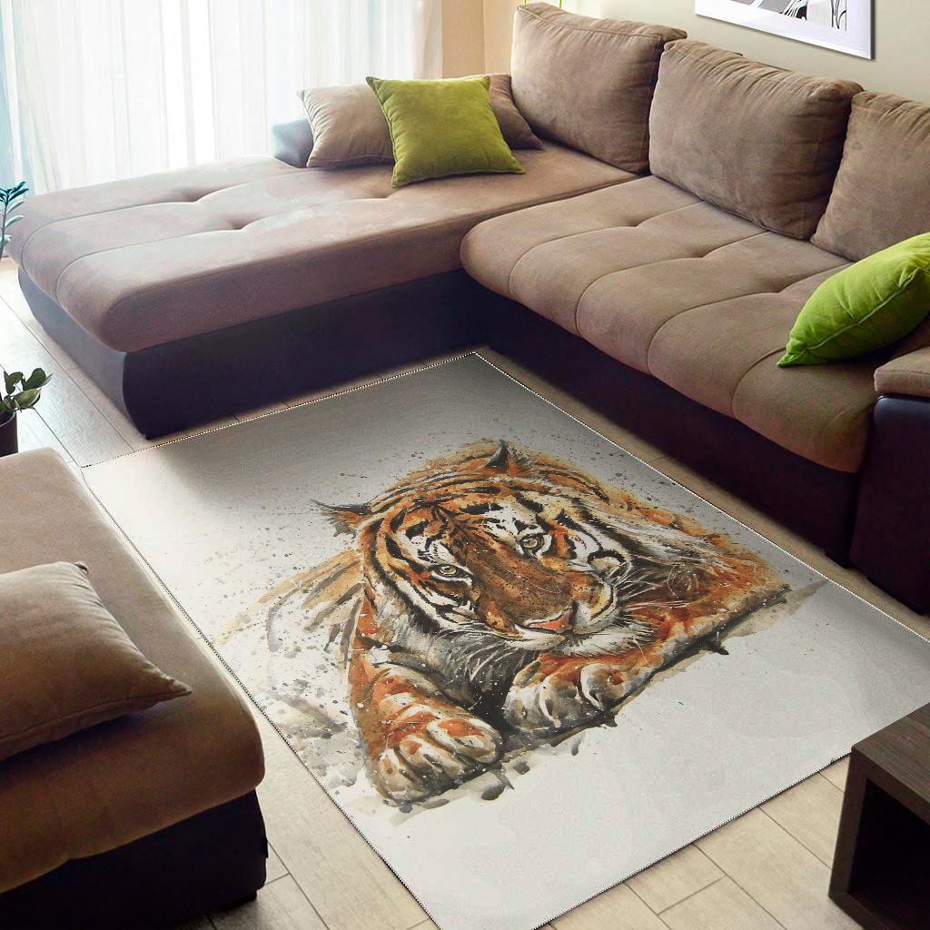 Watercolor Tiger Print Area Rug Floor Decor