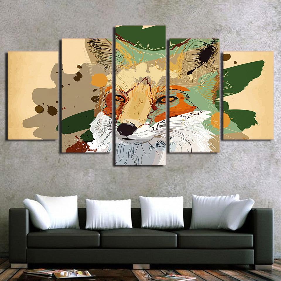 watercolor Wolf - Abstract Animal 5 Panel Canvas Art Wall Decor