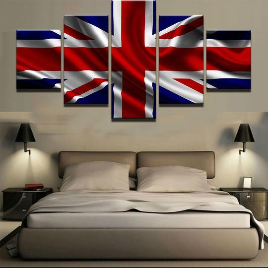 Waving British Flag - Abstract 5 Panel Canvas Art Wall Decor