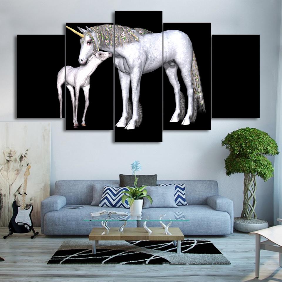 White Horse 2 - Abstract Animal 5 Panel Canvas Art Wall Decor