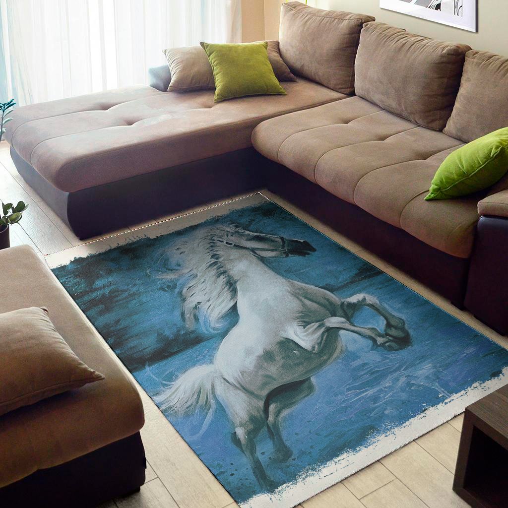 White Horse Painting Print Area Rug Floor Decor