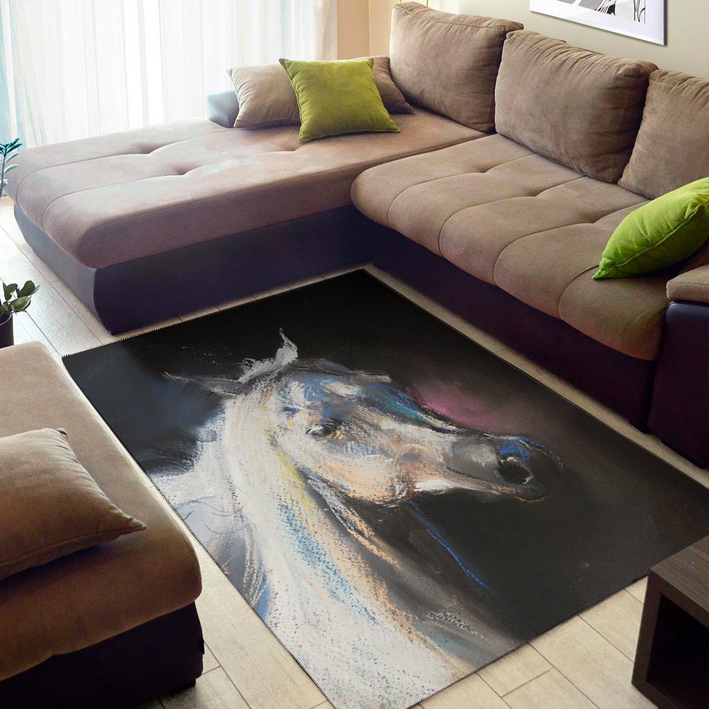 White Horse Portrait Print Area Rug Floor Decor