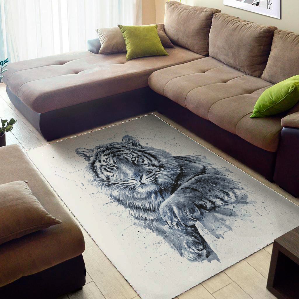 White Tiger Painting Print Area Rug Floor Decor