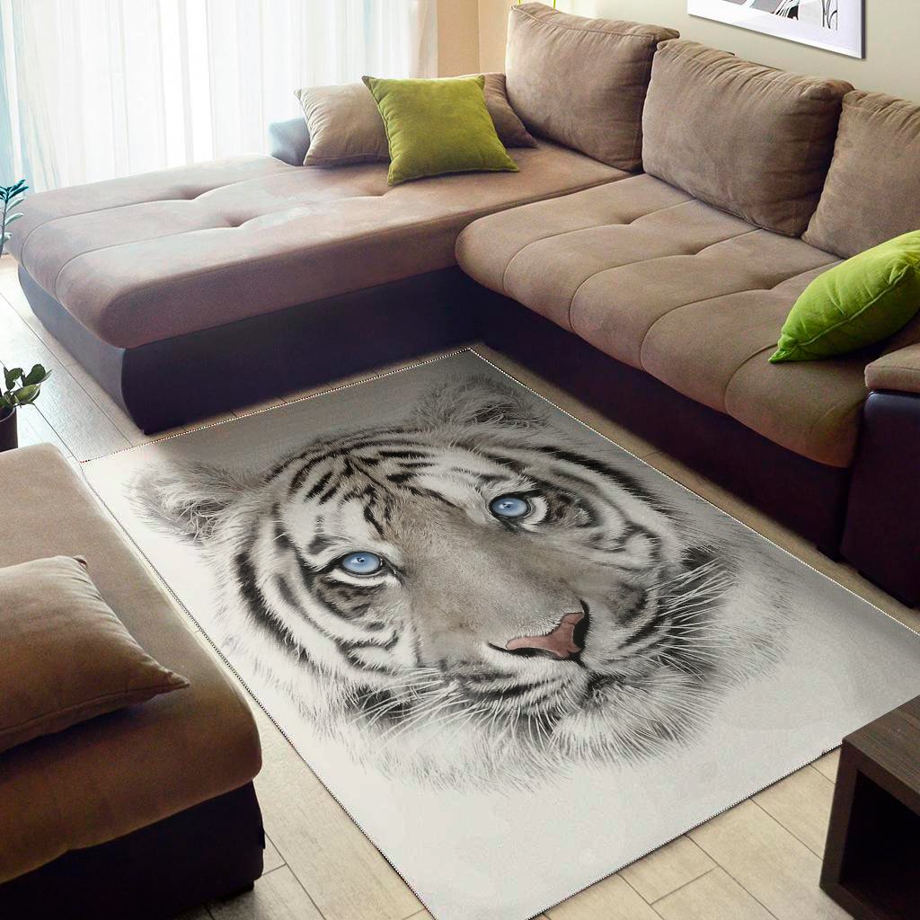 White Tiger Portrait Print Area Rug Floor Decor