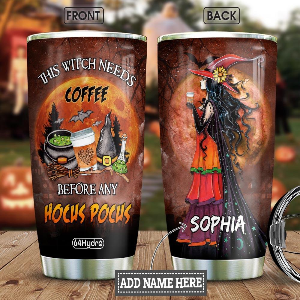Witch Needs Coffee Personalized COF Stainless Steel Tumbler
