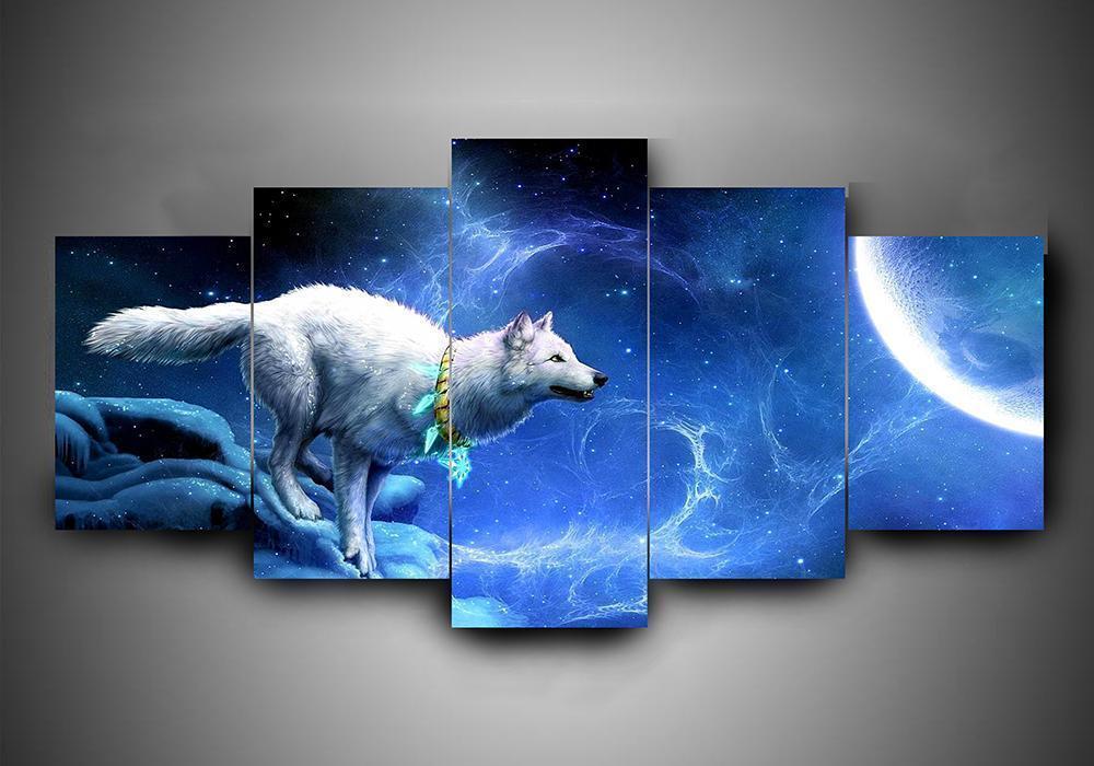 Wolf 4 - Abstract Animal 5 Panel Canvas Art Wall Decor