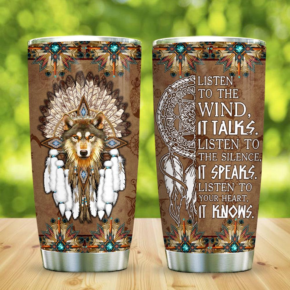 Wolf Dreamcatcher Native American Stainless Steel Tumbler