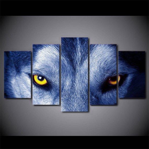 Wolf Eyes - Abstract Animal 5 Panel Canvas Art Wall Decor