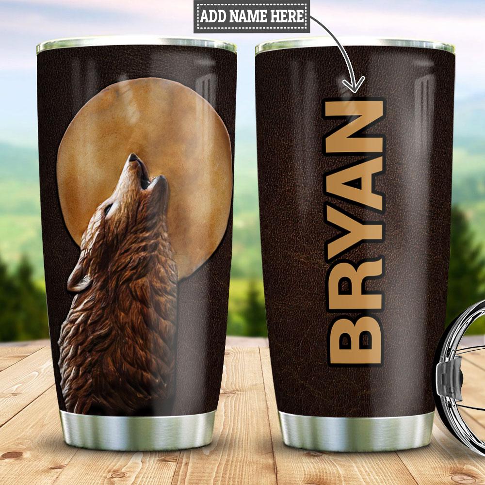Wolf Leather Style Personalized Stainless Steel Tumbler