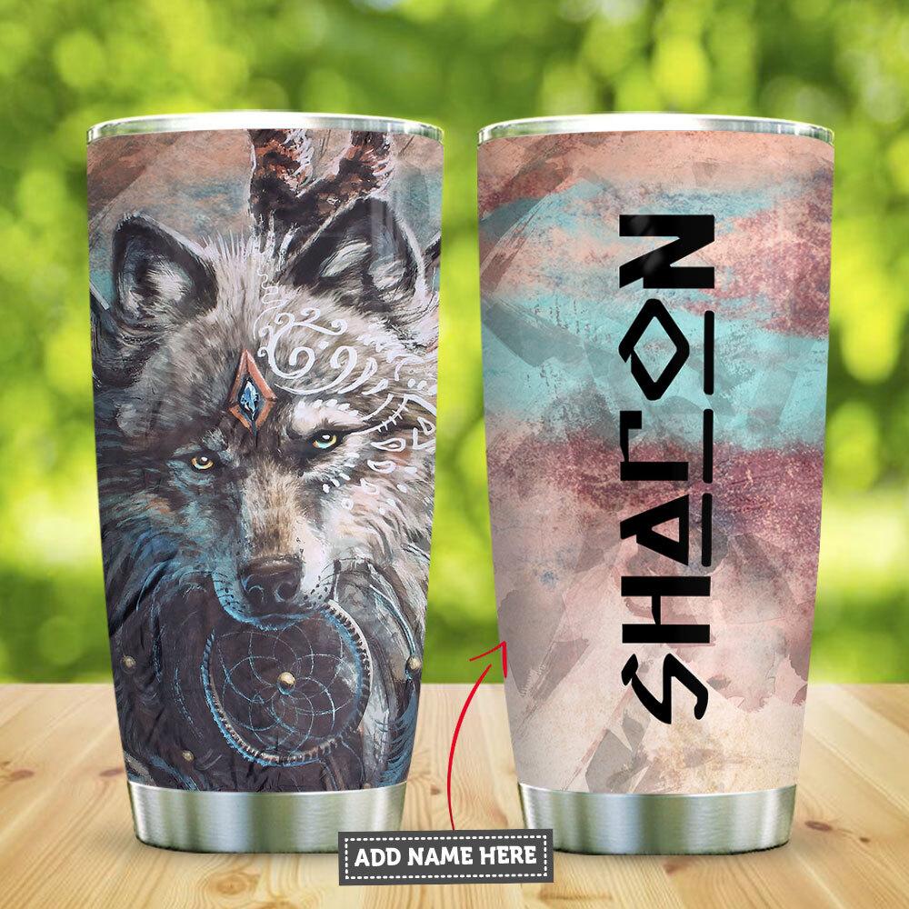Wolf Native Dreamcatcher Personalized Stainless Steel Tumbler