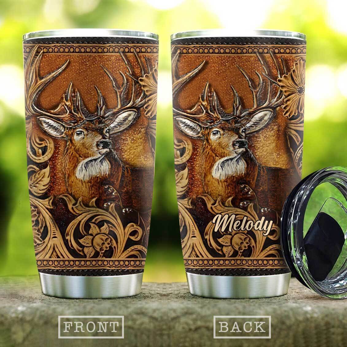 Wooden Style Deer Personalized Stainless Steel Tumbler