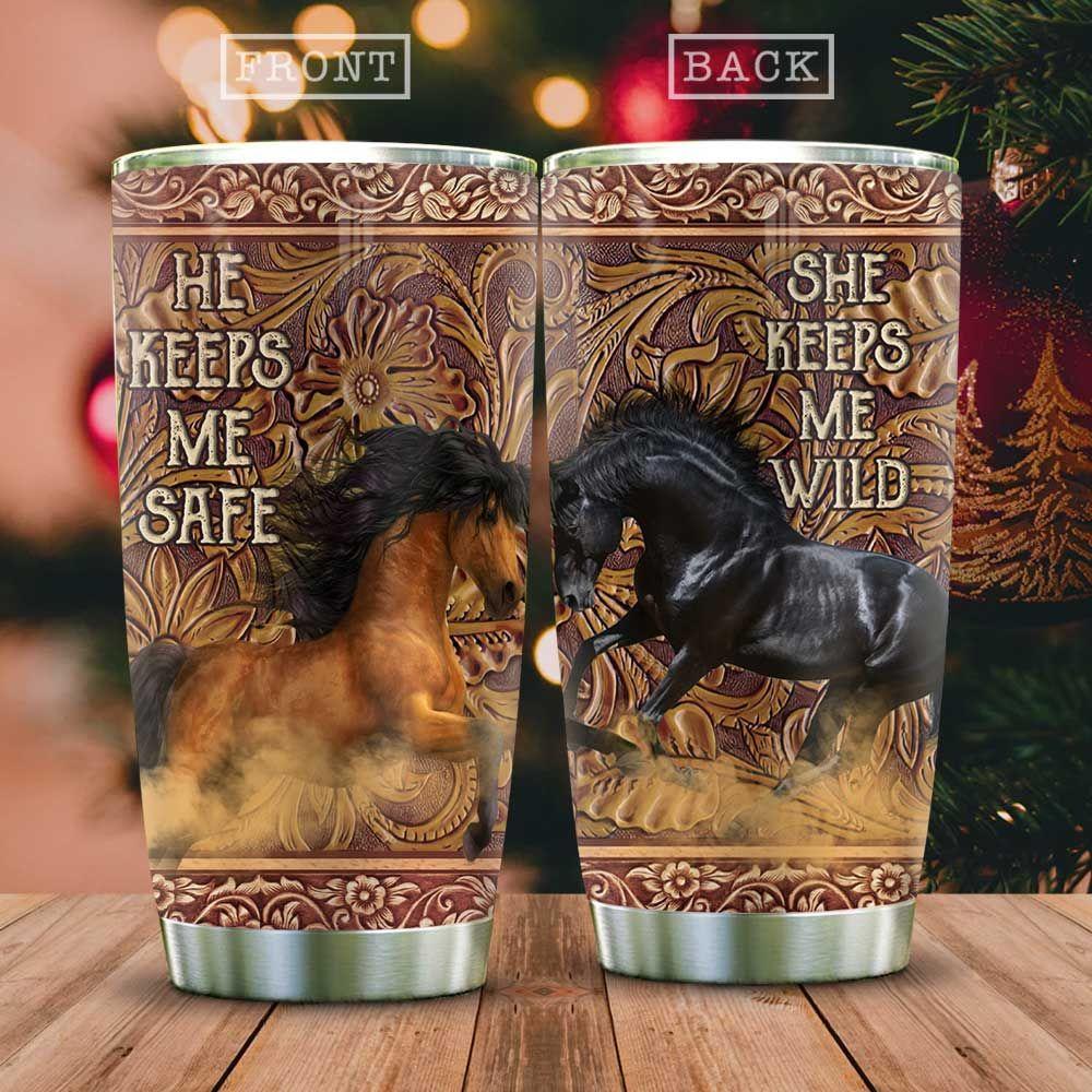 Wooden Style Horse Wild Couple Stainless Steel Tumbler