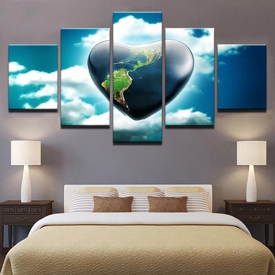 World Love Heart In The Sky - Abstract 5 Panel Canvas Art Wall Decor