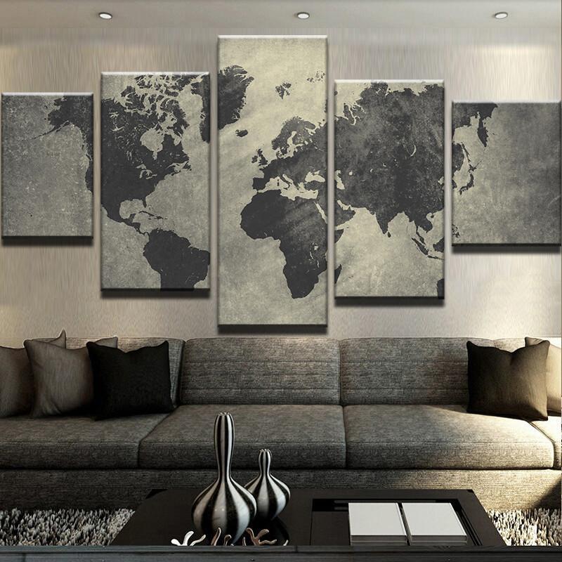 World Map 01 - Abstract 5 Panel Canvas Art Wall Decor