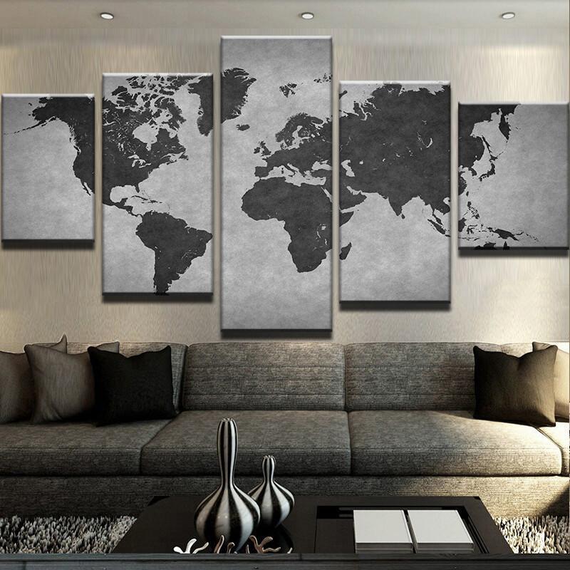 World Map 02 - Abstract 5 Panel Canvas Art Wall Decor