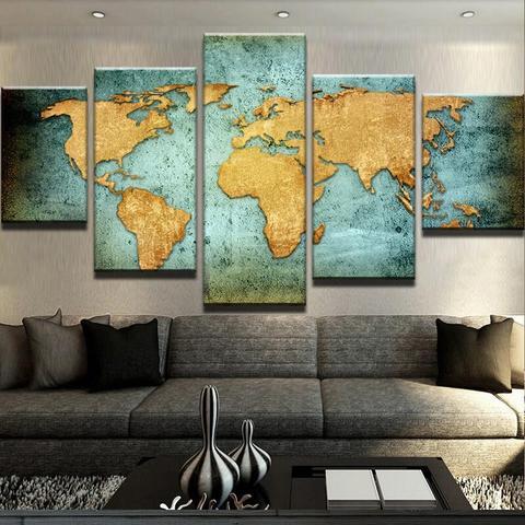 World Map 05 - Abstract 5 Panel Canvas Art Wall Decor