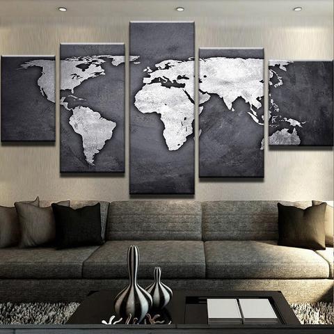 World Map 06 - Abatract 5 Panel Canvas Art Wall Decor