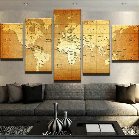World Map 09 - Abstract 5 Panel Canvas Art Wall Decor
