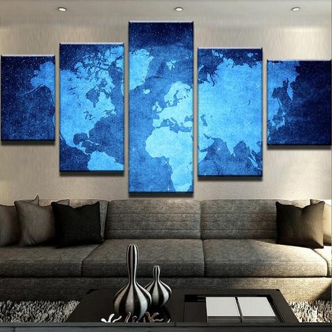 World Map 11 - Abstract 5 Panel Canvas Art Wall Decor