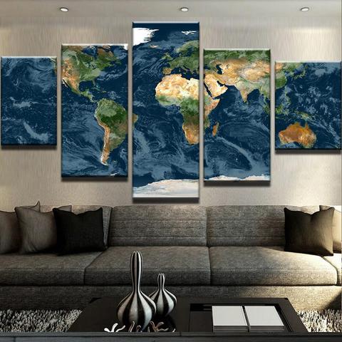 World Map 13 - Abstract 5 Panel Canvas Art Wall Decor