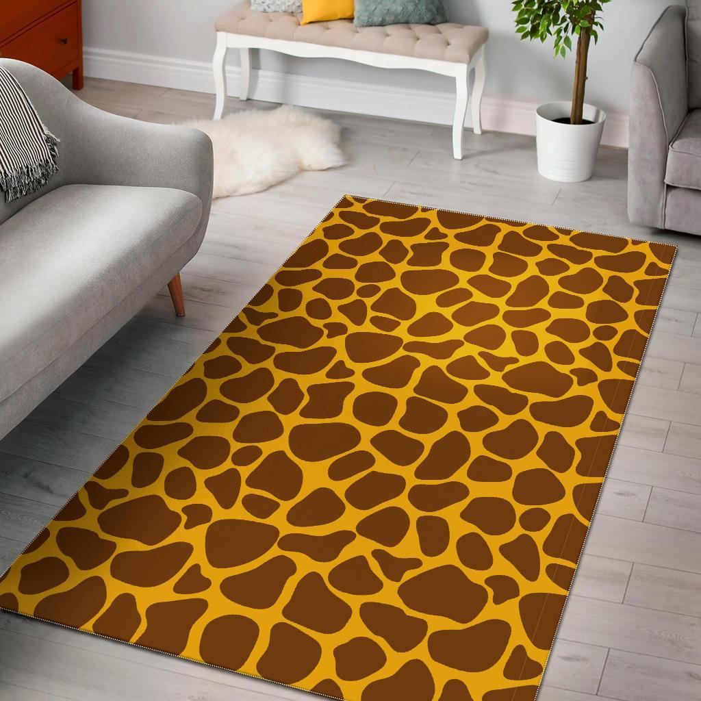 Yellow Brown Giraffe Pattern Print Area Rug Floor Decor