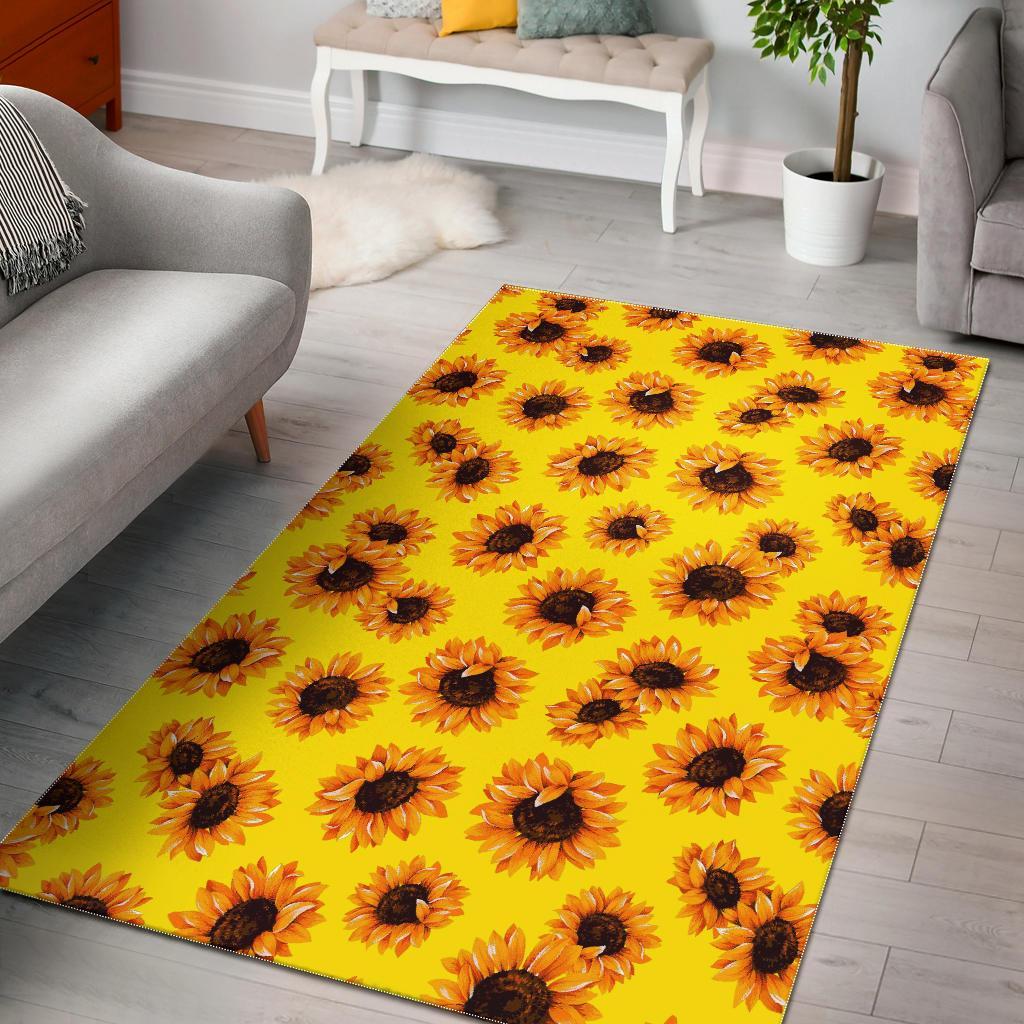 Yellow Sunflower Pattern Print Area Rug Floor Decor