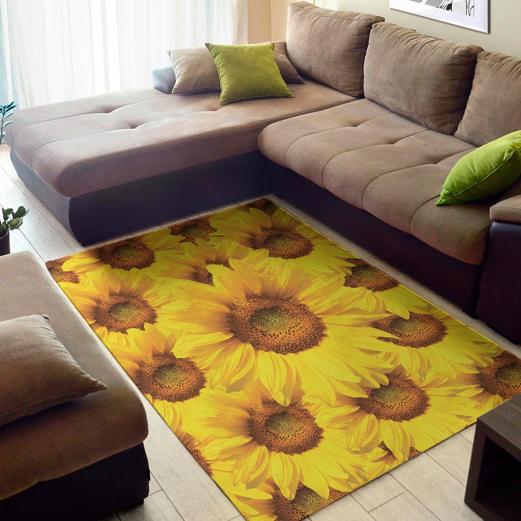 Yellow Sunflower Print Area Rug Floor Decor