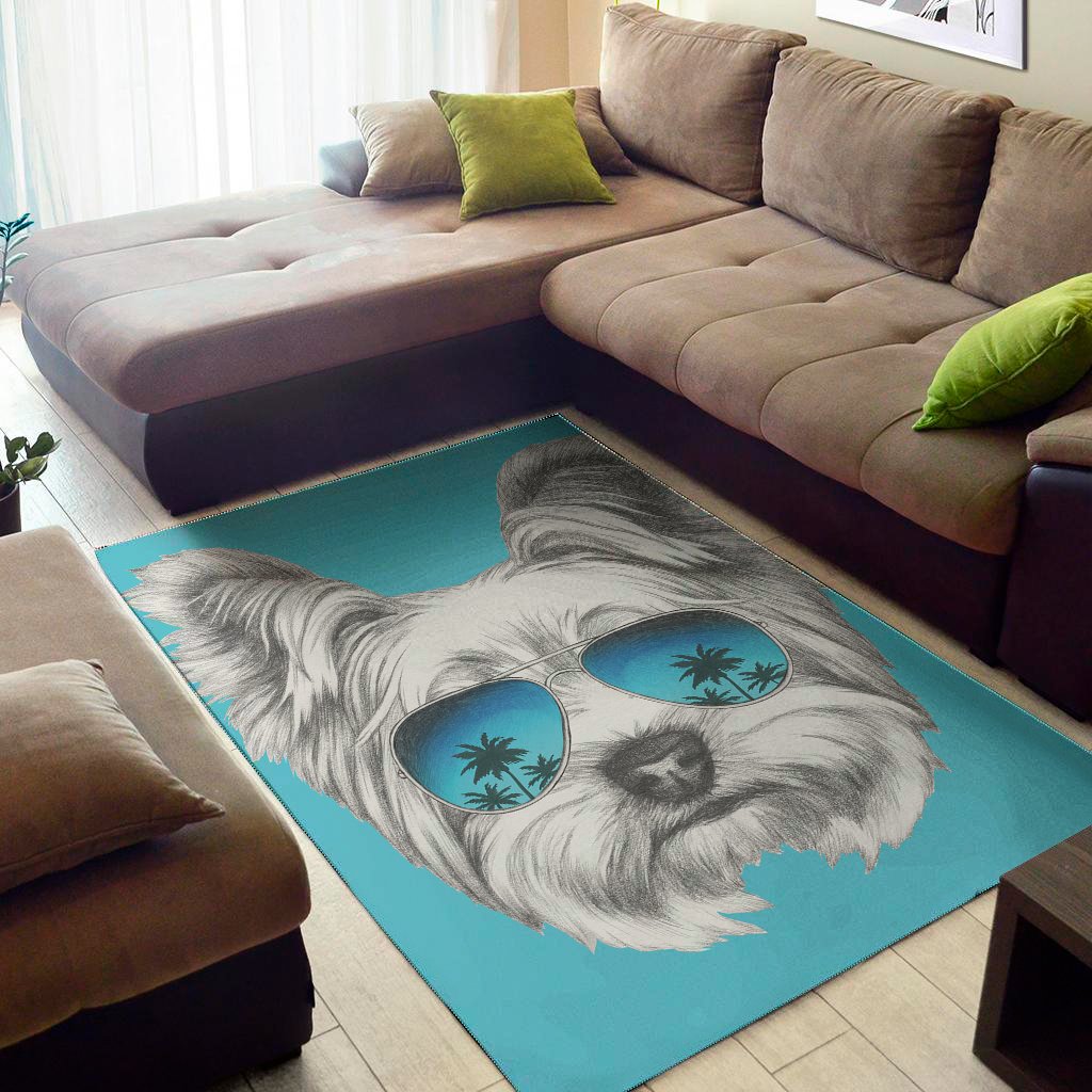 Yorkshire Terrier With Sunglasses Print Area Rug Floor Decor