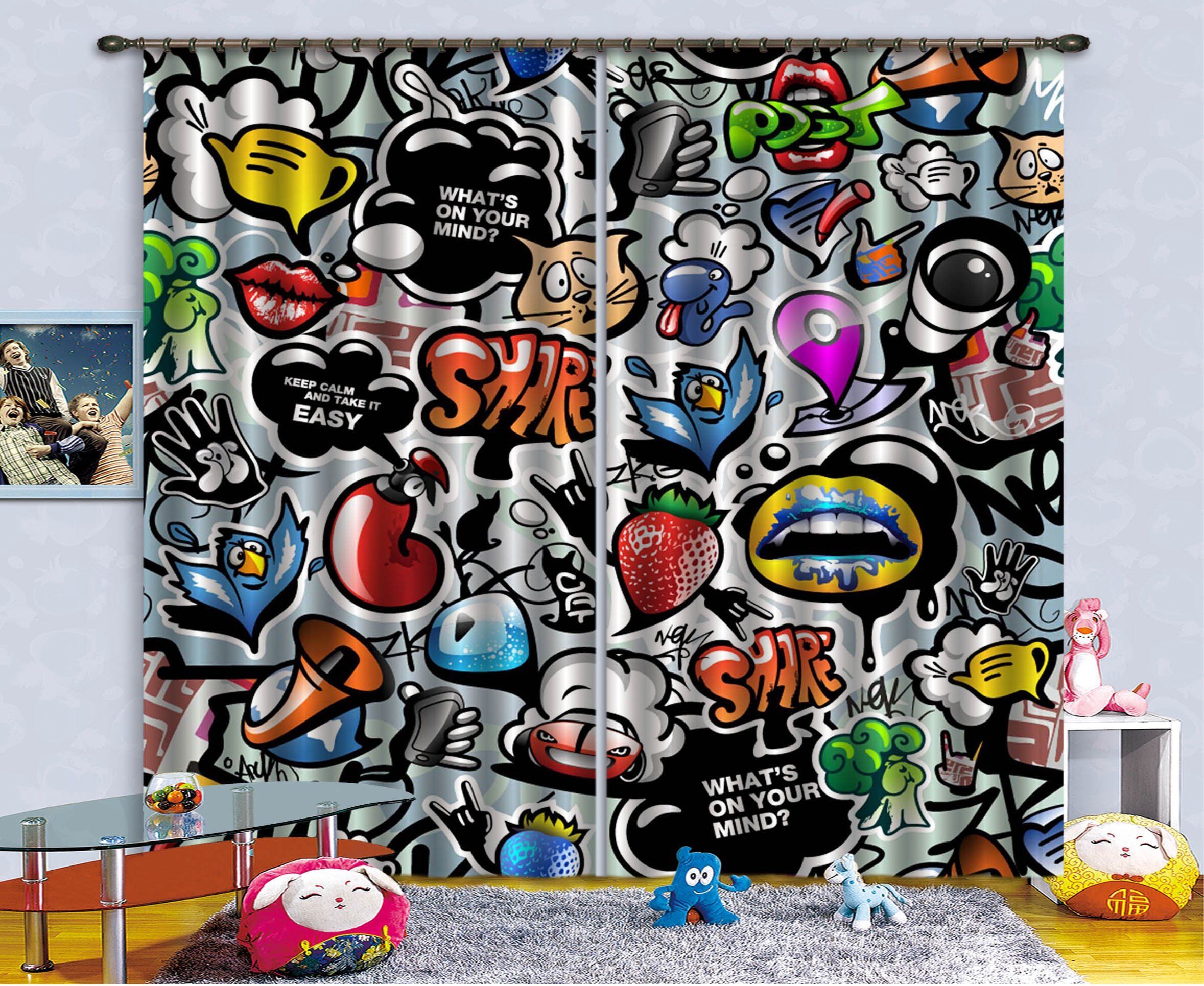 3D Abstract Graffiti Pop Art Printed Window Curtain