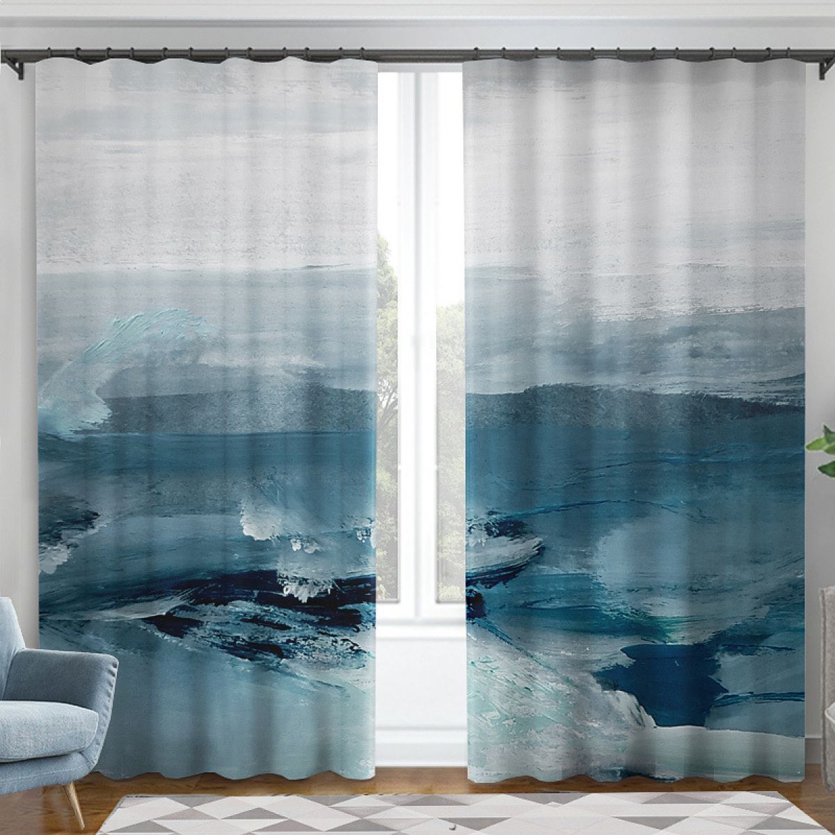 3d Abstract Oil Painting Iceberg Printed Window Curtain Home Decor