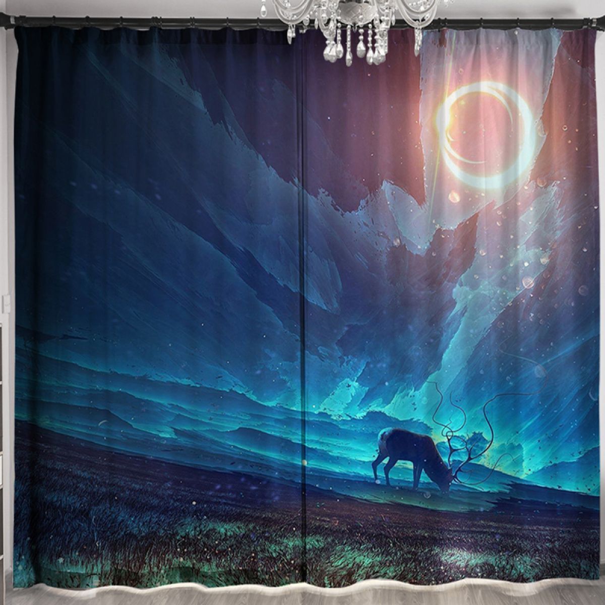 3d Astronaut And Planet Photo Printed Window Curtain Home Decor
