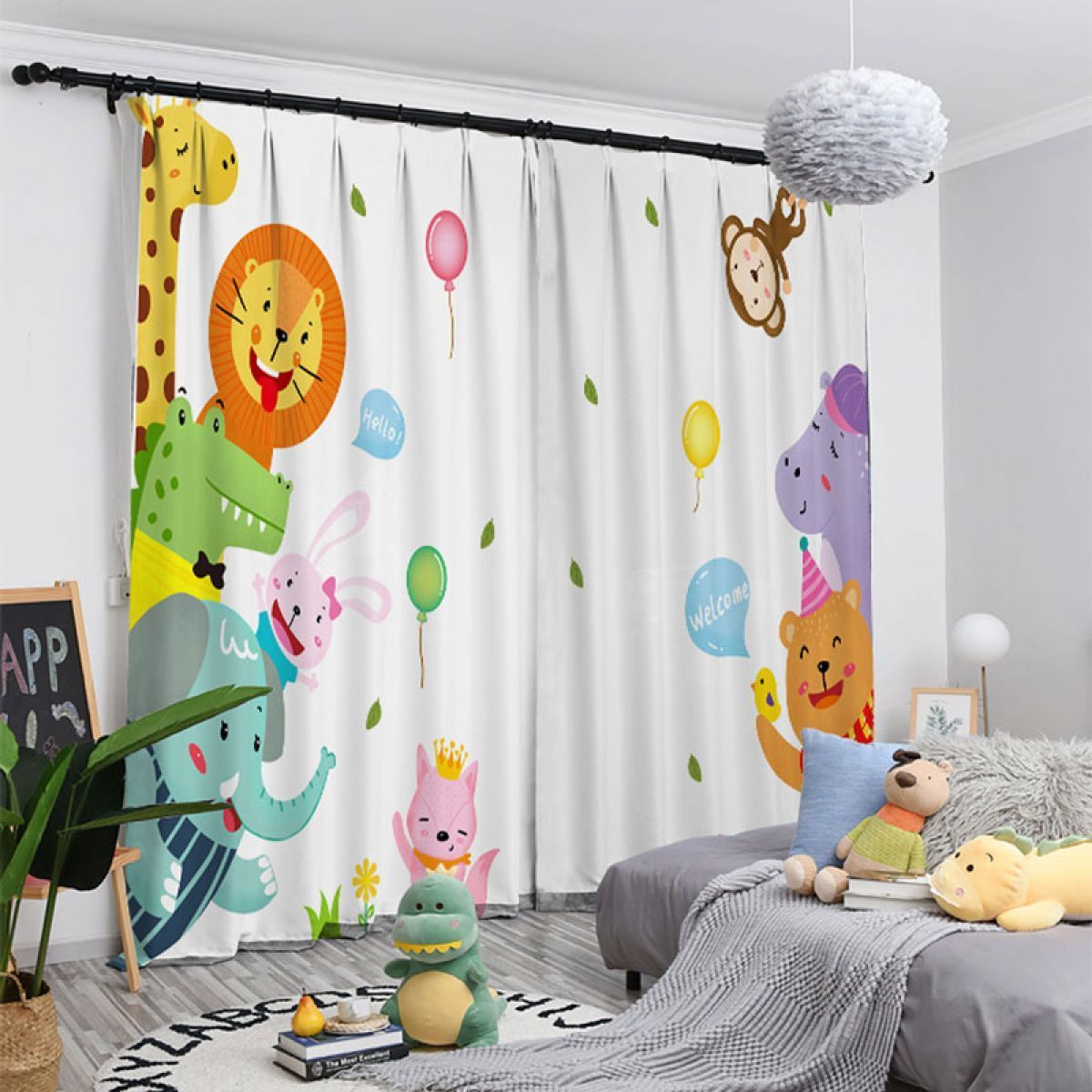3d Balloon And Animals Printed Window Curtain Home Decor